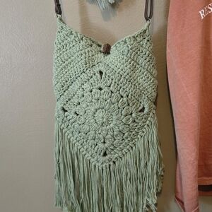 Boho Green Crochet Fringe Bag